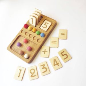 Wooden Math Board with reversible cards 1-10