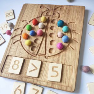 Wooden Ladybug Math board with set of numbers cards 1-20